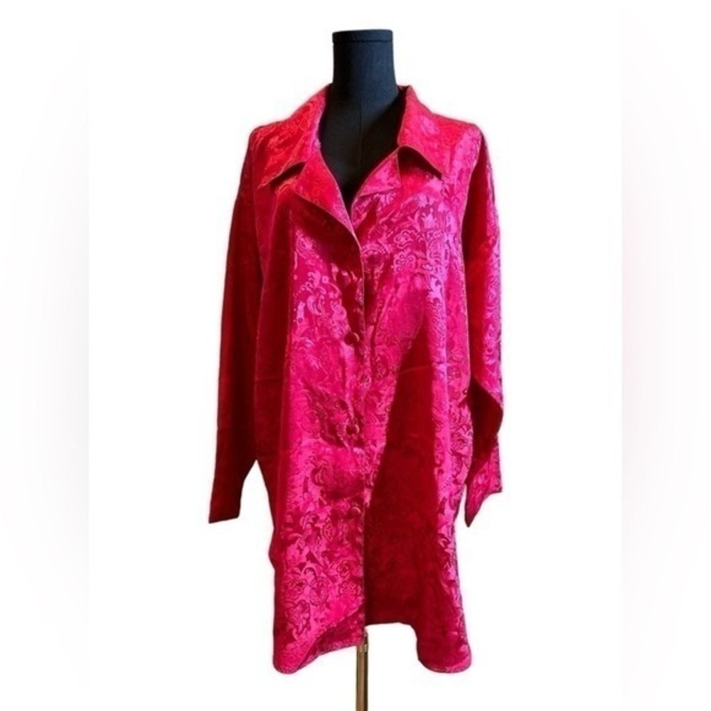 Vintage Victorias Secret Gold Label Pink Floral Jacquard Satin Robe M/L 022032